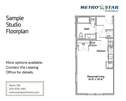 Floor plan for studio, 1 bath, 486 sqft